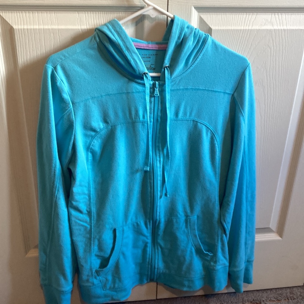 Light blue zippered hooded sweatshirt L - Picture 1 of 3
